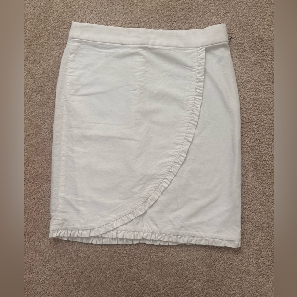 J. Crew White Mini Skirt with Ruffle Trim